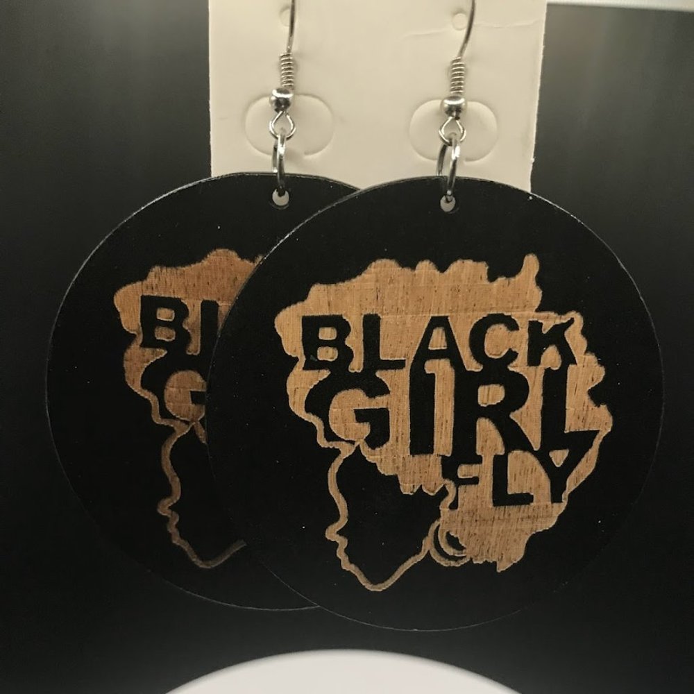 NWT Wooden Exquisite African Beauty Print Round Dangle Earrings Bohemian